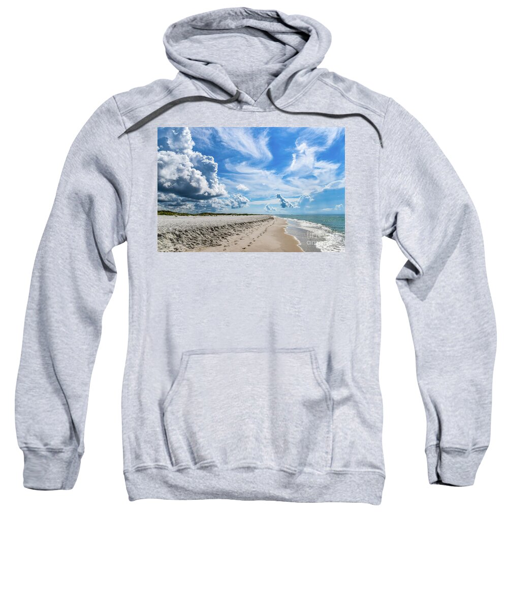 Footprints Sweatshirt featuring the photograph Beautiful Beach with Footprints in the Sand by Beachtown Views