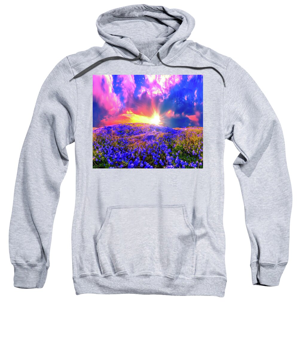 Beautiful Sweatshirt featuring the photograph Beautiful Pink Blue Lavender Meadow Sunset by Eszra Tanner