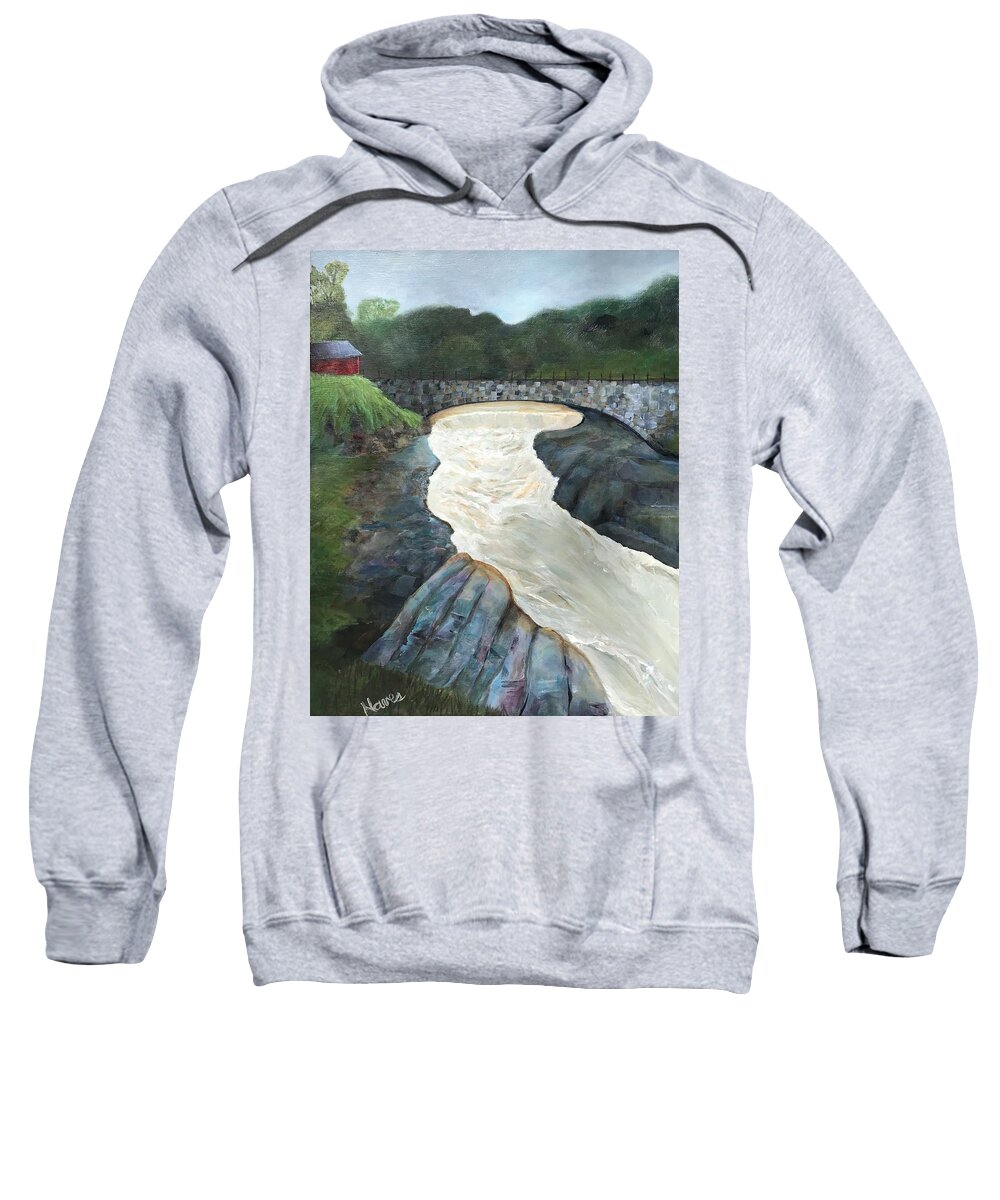 Stream Sweatshirt featuring the painting Bellows Falls VT by Deborah Naves