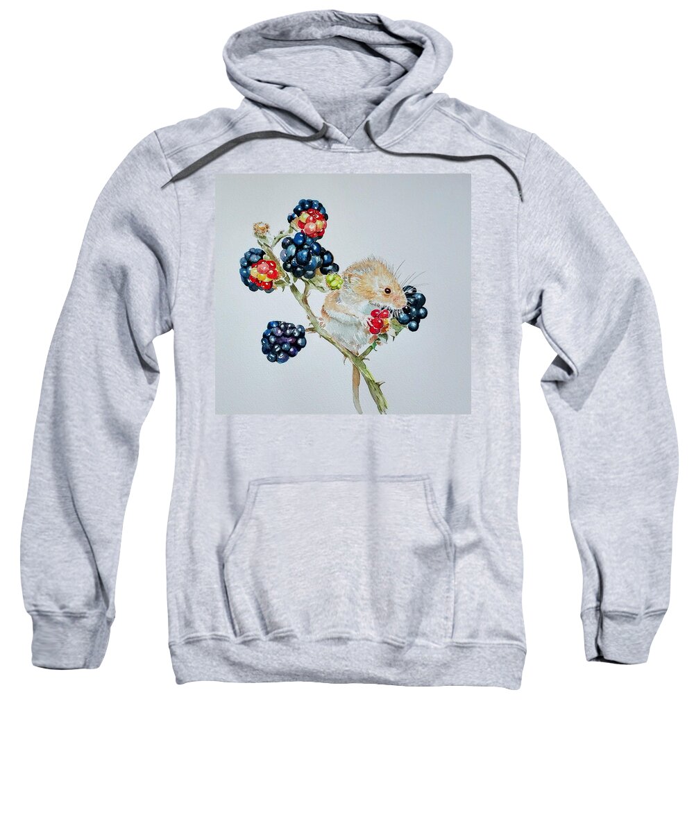 Mouse Sweatshirt featuring the painting Berry Mouse by Sandie Croft