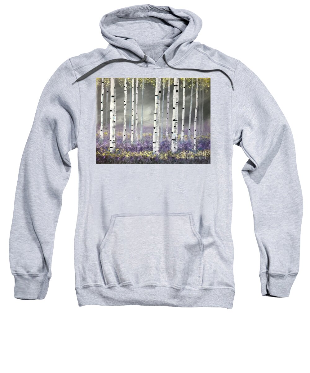 Birches Sweatshirt featuring the painting Birches in Spring by Stacey Zimmerman