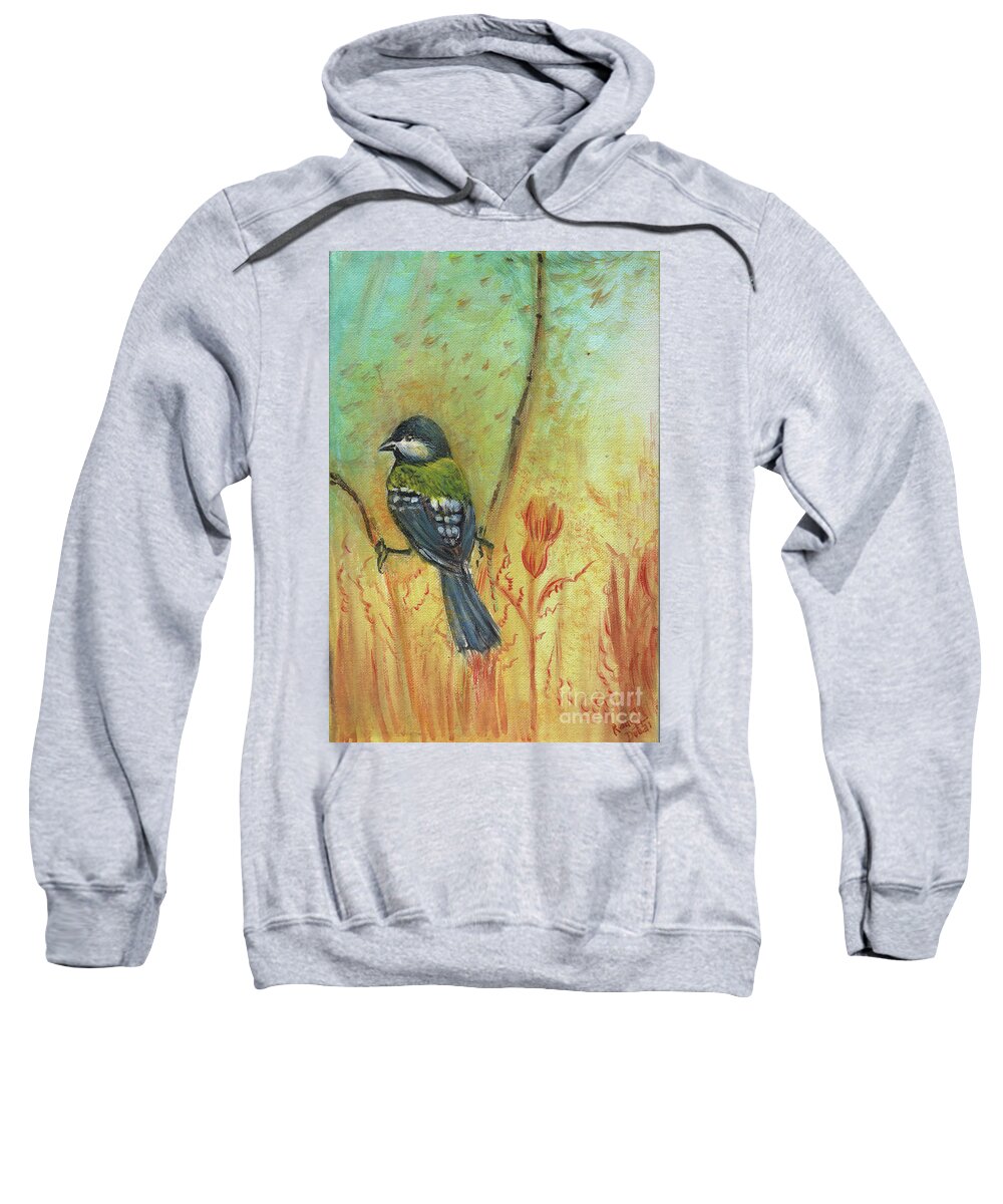 Bird Sweatshirt featuring the painting Bird in autumn by Remy Francis