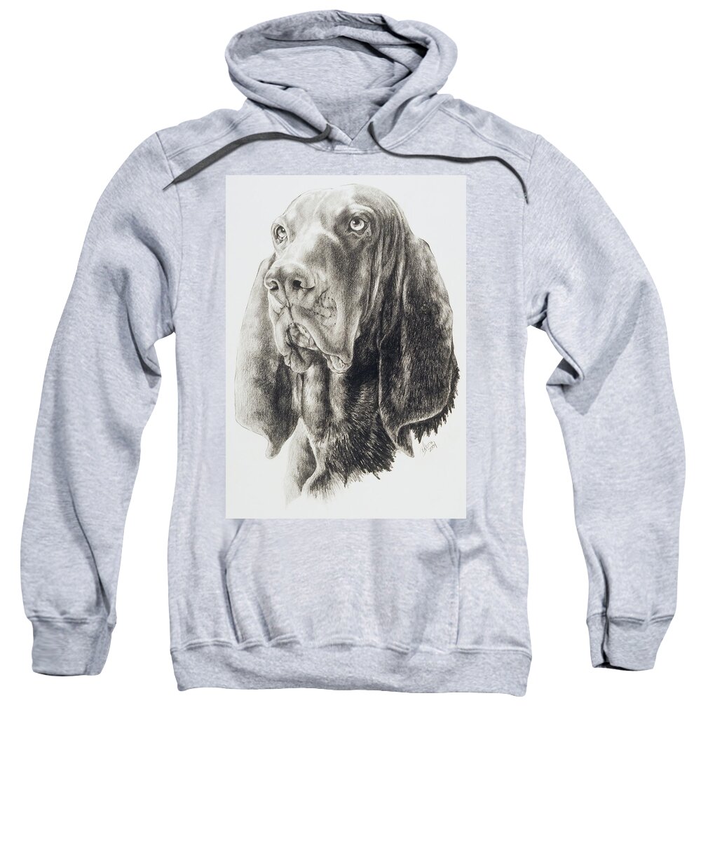 Purebred Dogs Sweatshirt featuring the drawing Black and Tan Coonhound in Graphite by Barbara Keith