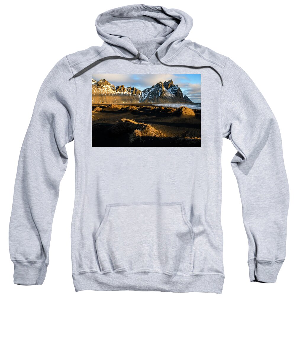 Iceland Sweatshirt featuring the photograph The Language Of Light - Black Sand Beach, Iceland by Earth And Spirit