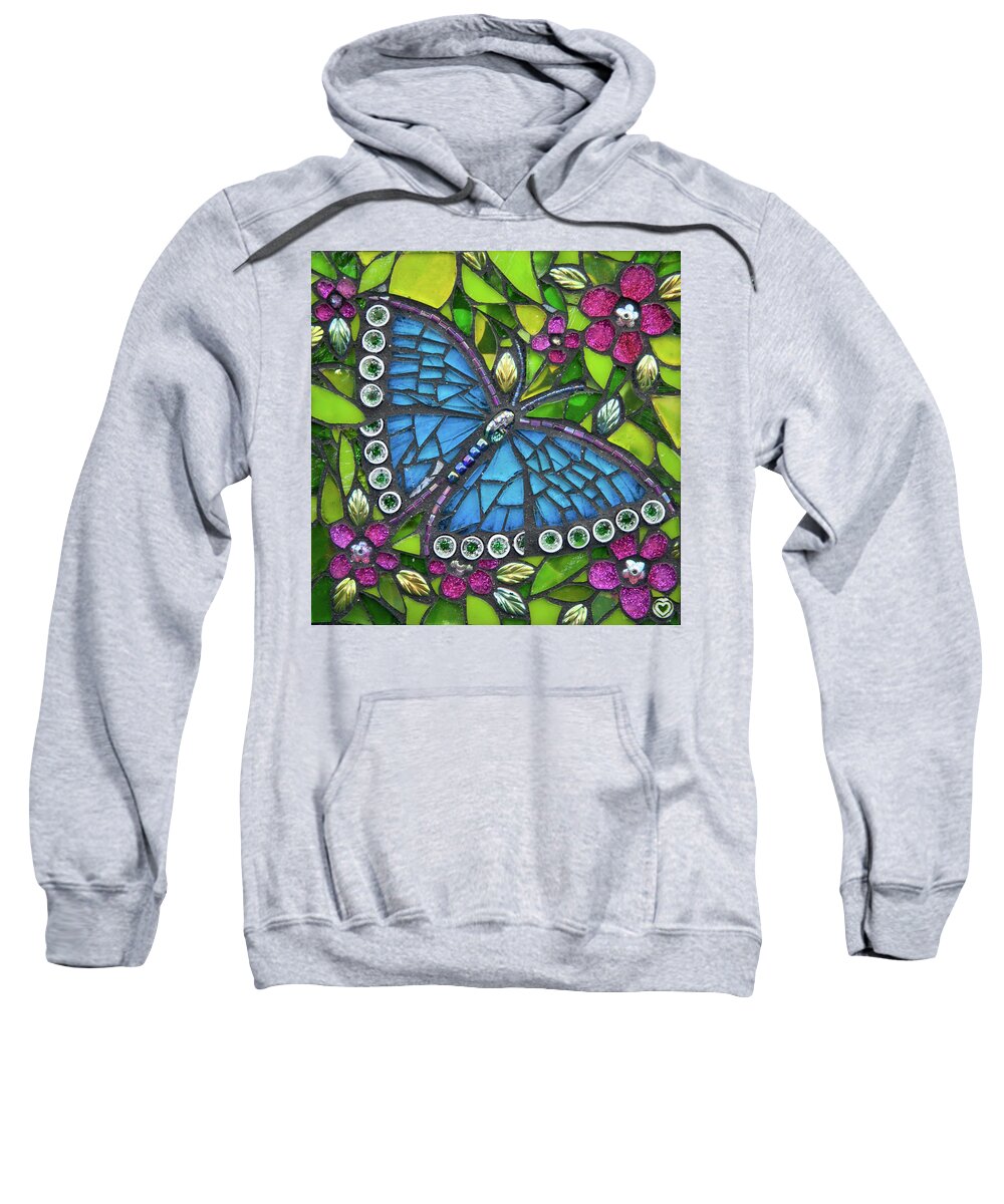 Butterfly Sweatshirt featuring the glass art Blue Beauty by Cherie Bosela