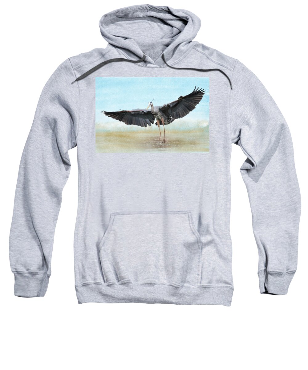 Heron Sweatshirt featuring the photograph Blue Heron Wings and Surf by Patti Deters