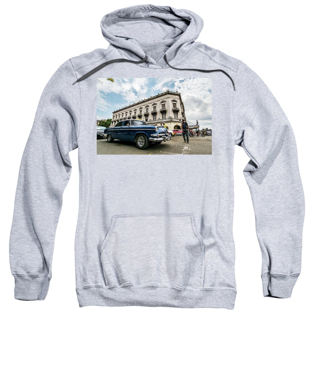 Cuba Sweatshirt featuring the photograph Blue old car, Havana. Cuba by Lie Yim