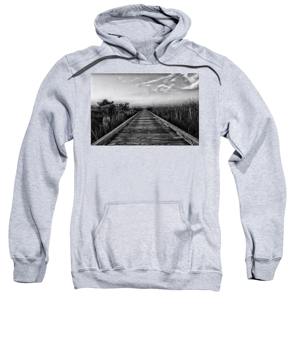Boardwalk Sweatshirt featuring the photograph Boardwalk to Infinity in Black and White by Bob Decker