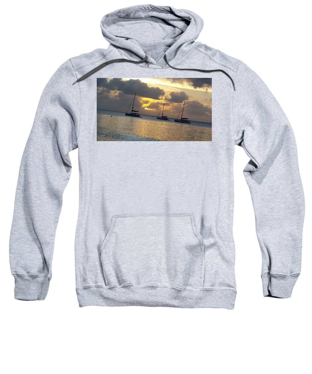 All Sweatshirt featuring the digital art Boats at Sea in Seychelles KN14 by Art Inspirity