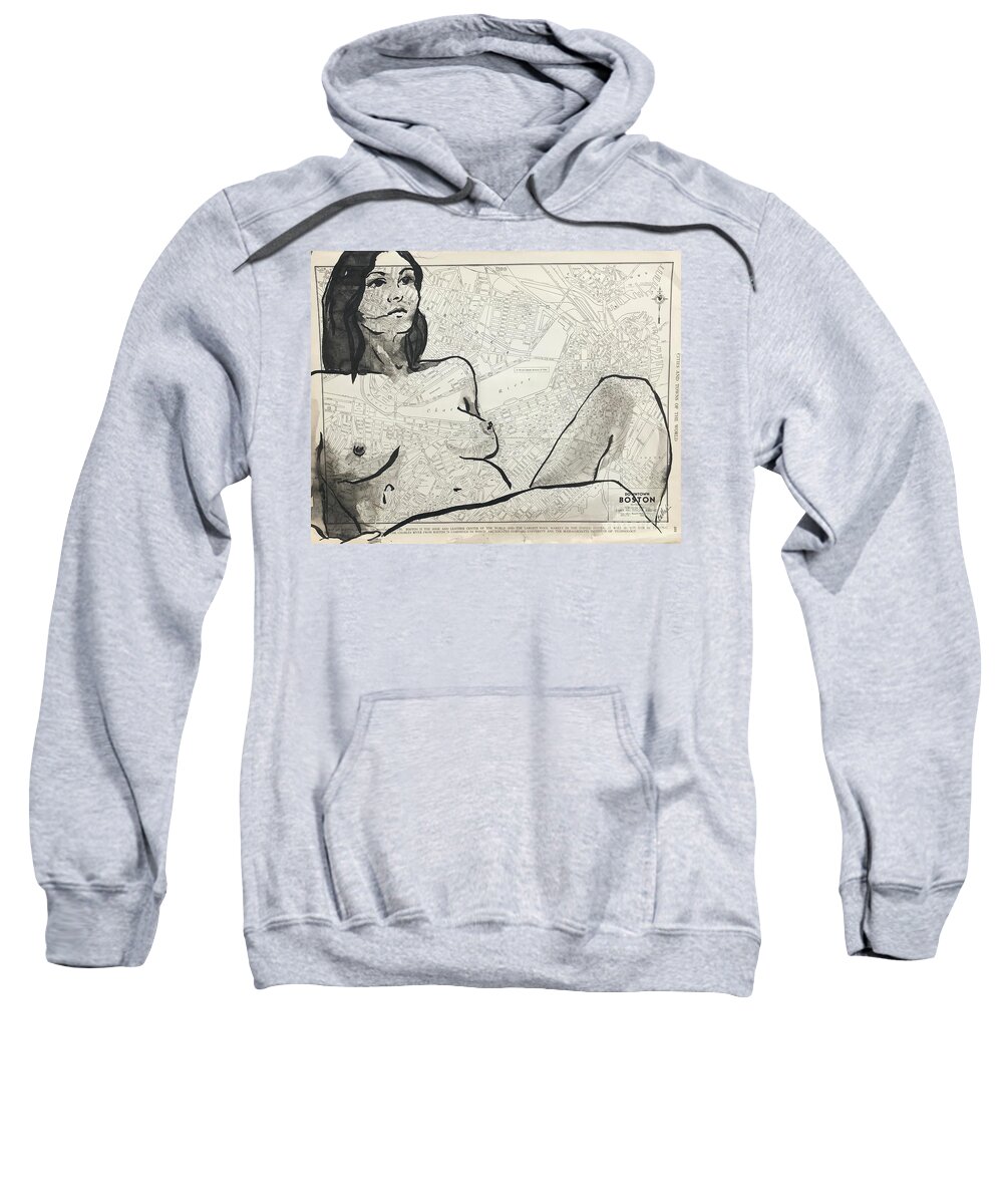 Sumi Ink Sweatshirt featuring the drawing Boston by M Bellavia