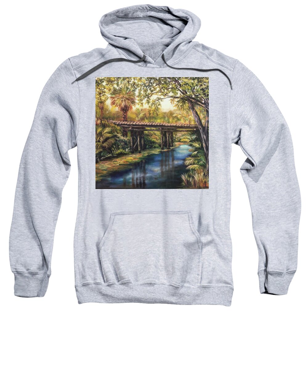 Oil Sweatshirt featuring the painting Bridge at the Ranch by Barbara Landry