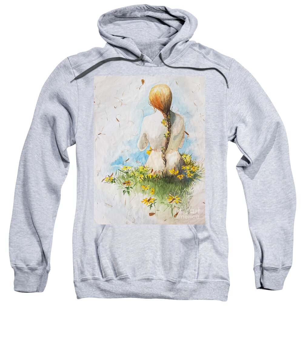 Red Head Sweatshirt featuring the painting Brown Eyed Susans by Merana Cadorette