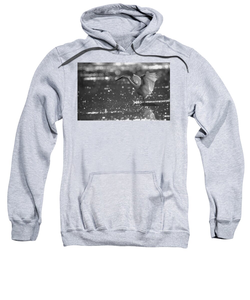 Egret Sweatshirt featuring the photograph Bubble Dance BW by Alistair Lyne
