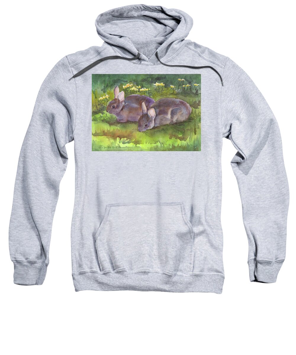 Artist Sweatshirt featuring the painting Bunnies by Joan Wolbier