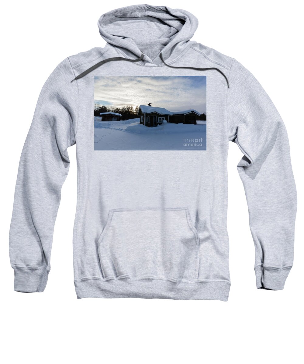 Snow Sweatshirt featuring the photograph Cabins at Sunset by Eva Lechner