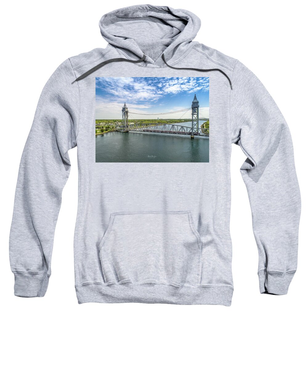 Train Sweatshirt featuring the photograph Cape Cod Canal Train Bridge by Veterans Aerial Media LLC