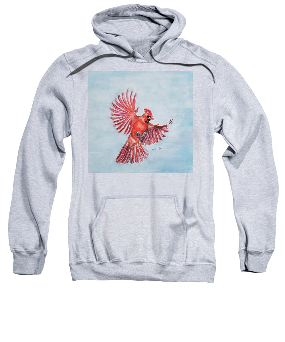 Cardinal Sweatshirt featuring the painting Cardinal in Flight by Claudette Carlton