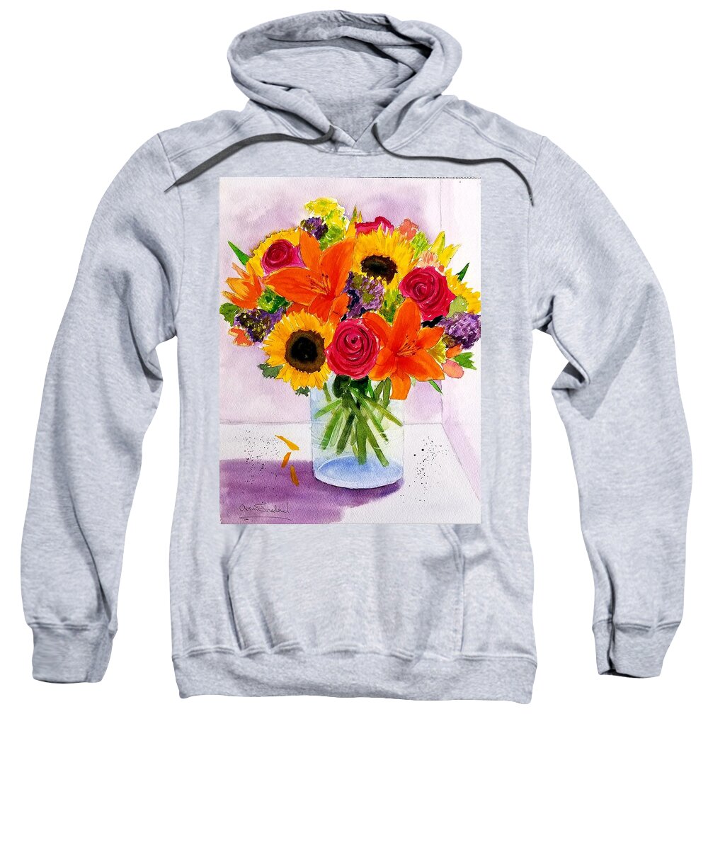 Daylilies Sweatshirt featuring the painting Carols Vase by Ann Frederick