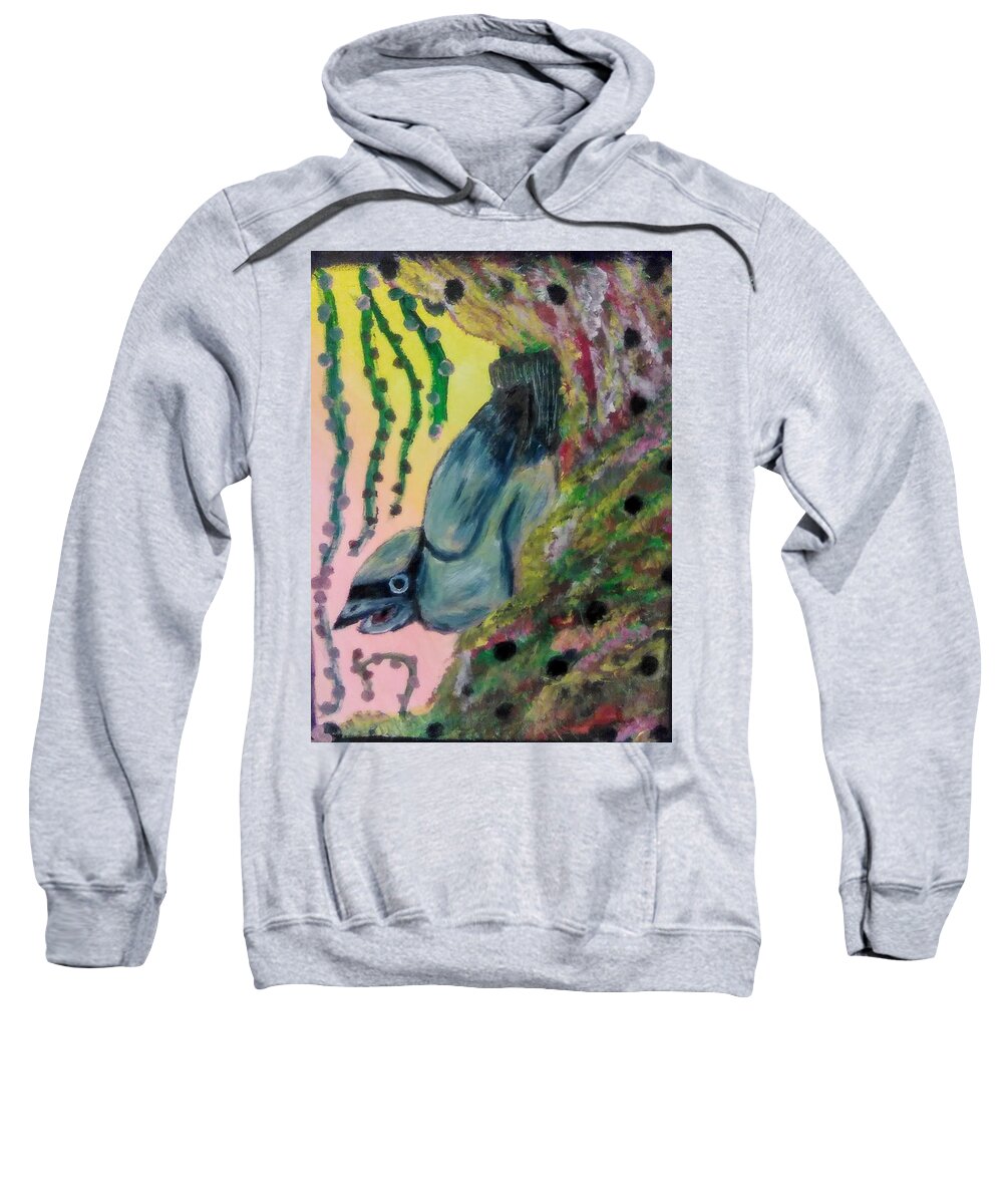 Cedar Waxwing Sweatshirt featuring the painting Cedar Waxwing by Andrew Blitman