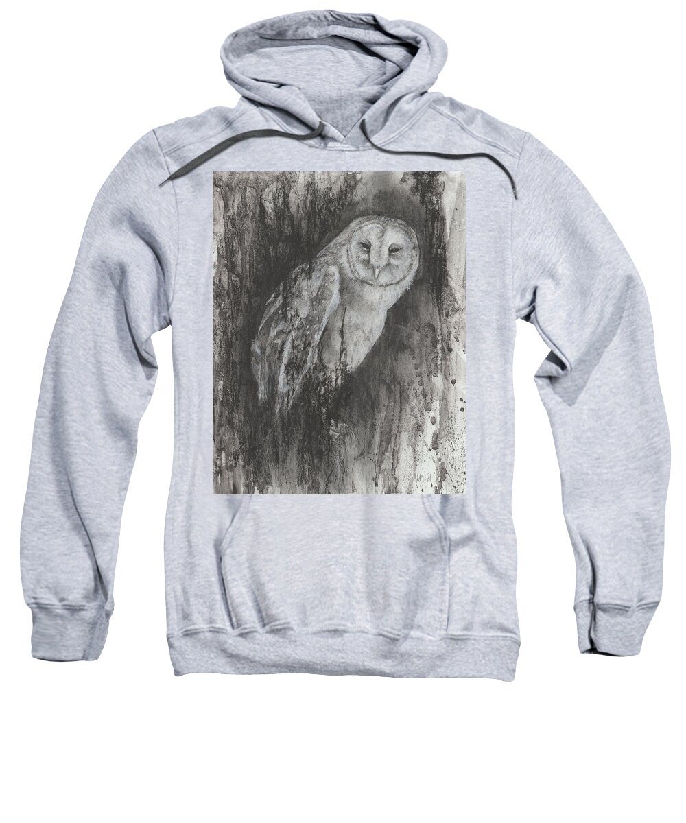 Owl Sweatshirt featuring the drawing Charcoal Barn Owl by Michelle Garlock