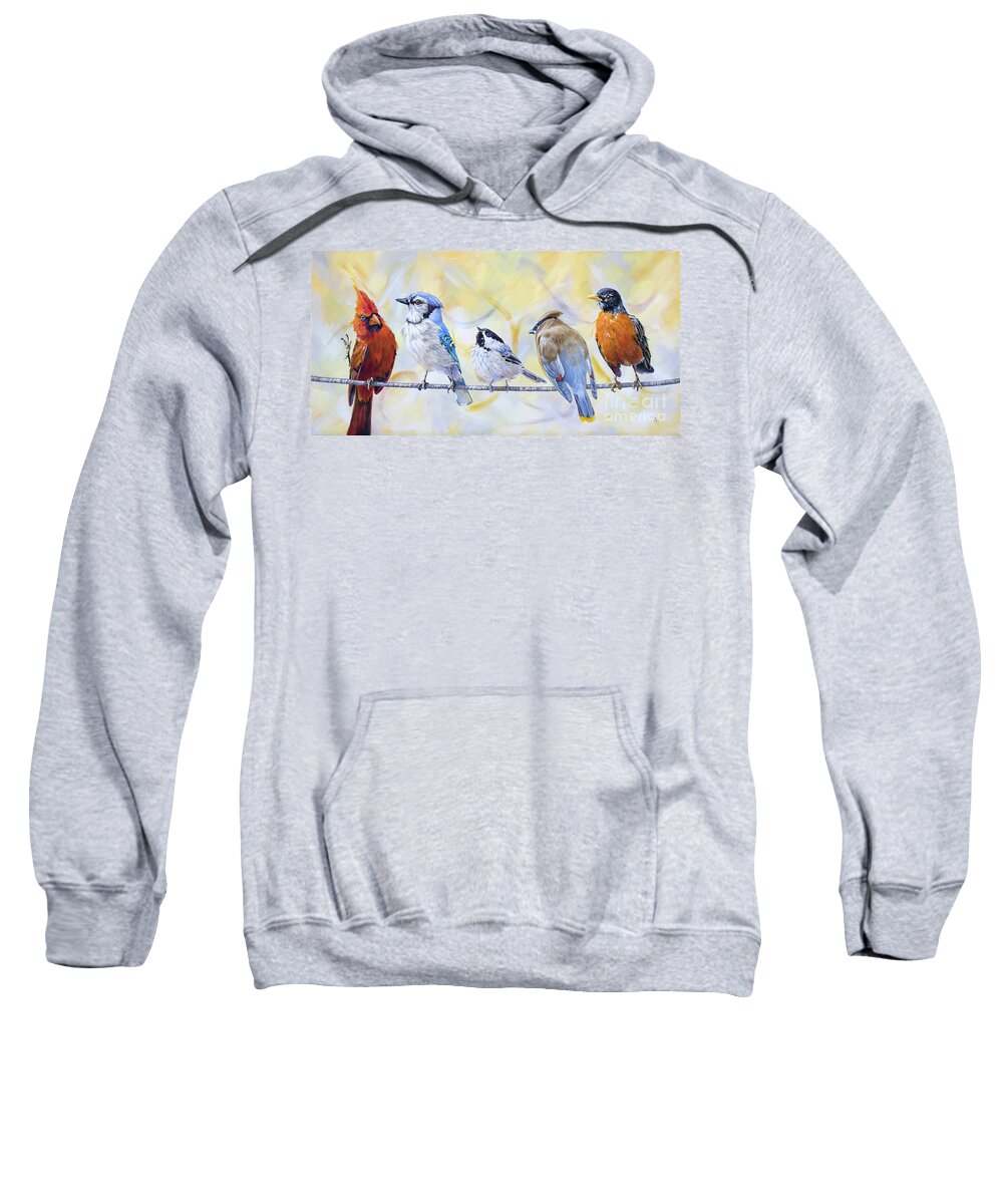 Birds Sweatshirt featuring the painting Chatting Online by Annie Troe