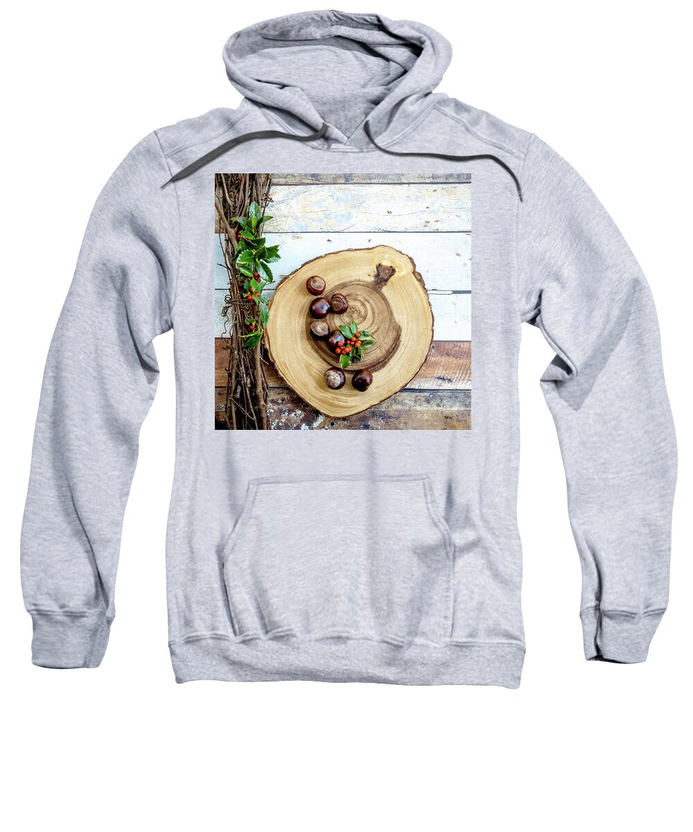 Still Life Sweatshirt featuring the photograph Chestnuts and Holly by Rebecca Cozart