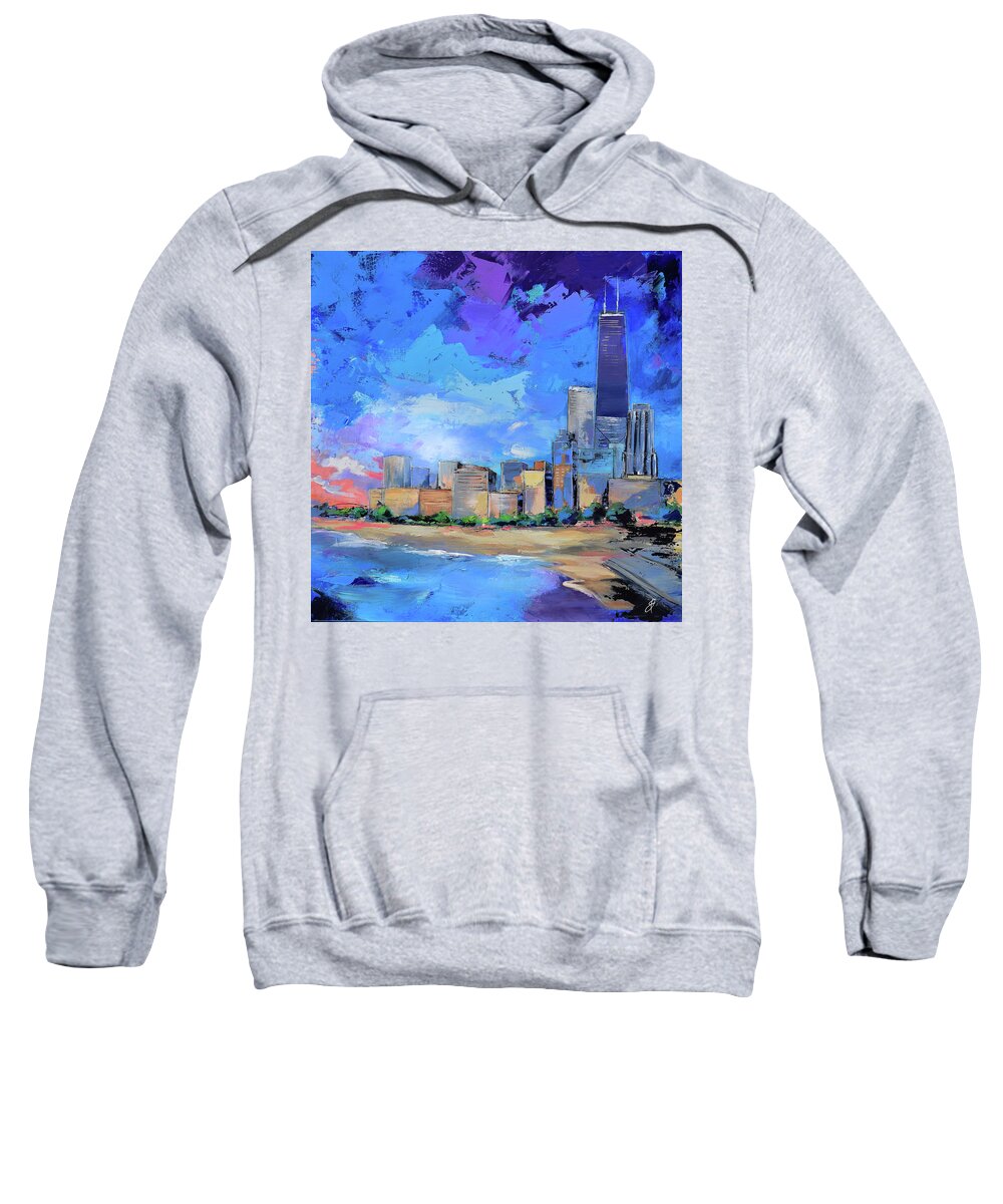 Chicago Sweatshirt featuring the painting Chicago Oak Street Beach by Elise Palmigiani