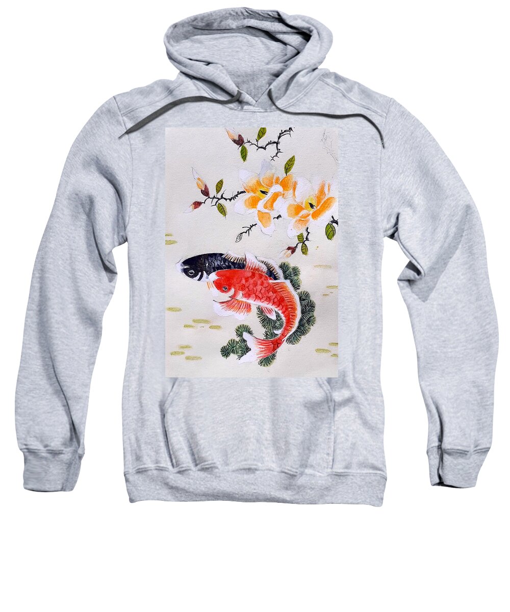 Watercolor Pencils Sweatshirt featuring the painting Chinese fishes by Carolina Prieto Moreno