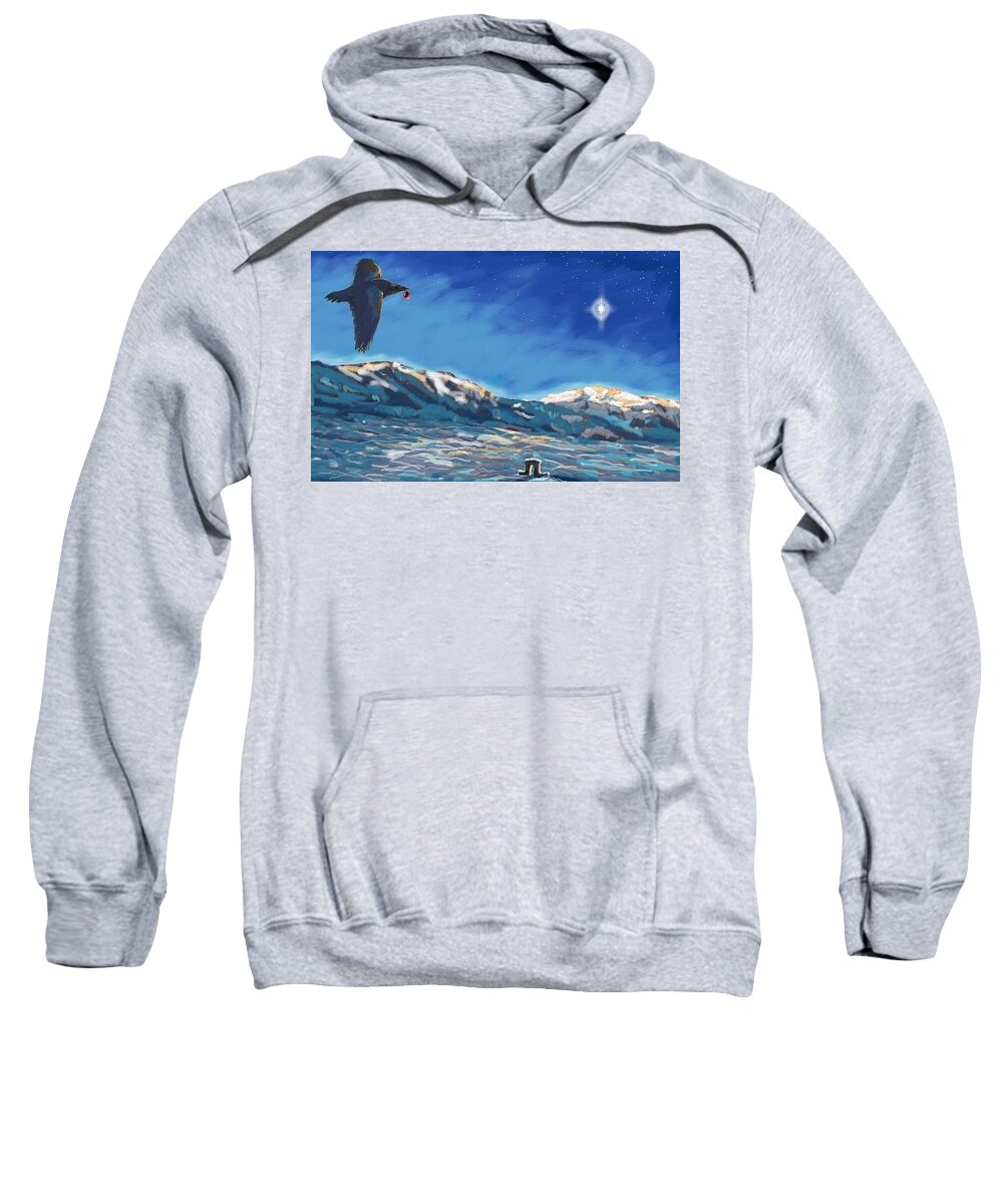 Yellowstone Sweatshirt featuring the digital art Christmas Raven by Les Herman