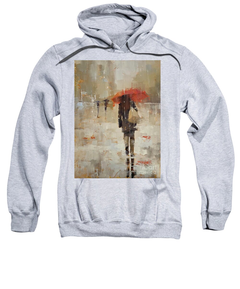 Rain Sweatshirt featuring the painting City Rain four by Laura Lee Zanghetti