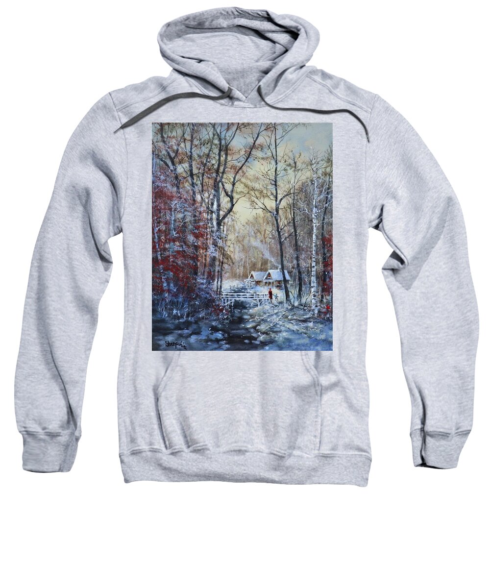 Currier And Ives Sweatshirt featuring the painting Classic Snow Scene by Tom Shropshire