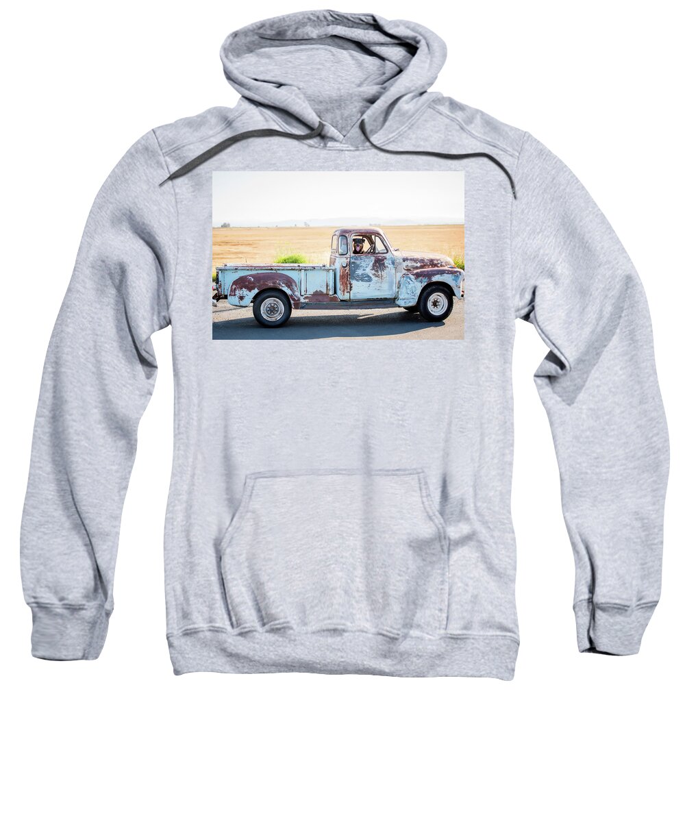 Classic Truck Sweatshirt featuring the photograph Classic Truck and Man's best friend by Aileen Savage