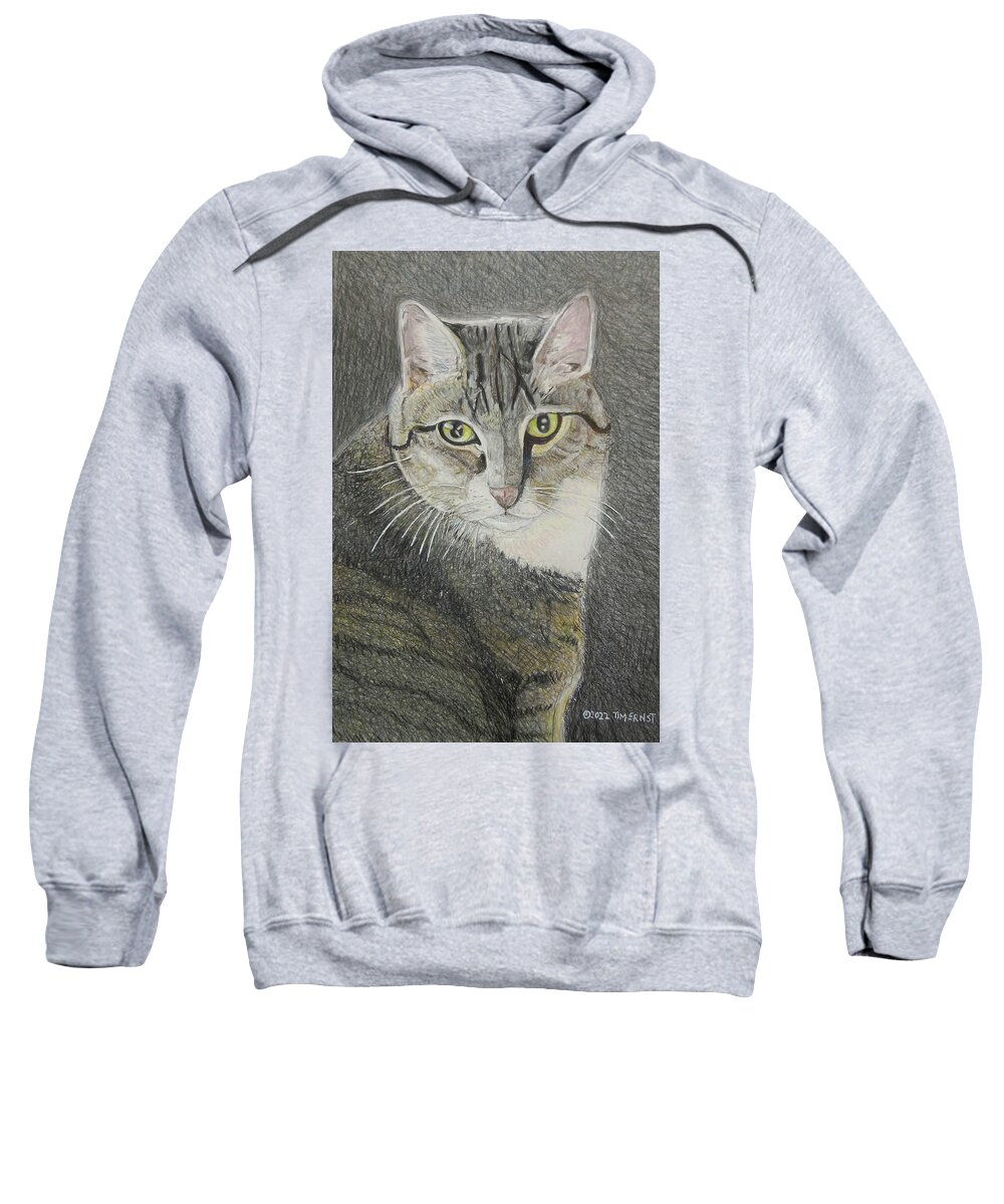 Cat Sweatshirt featuring the drawing Commissioned Cat Portrait by Tim Ernst