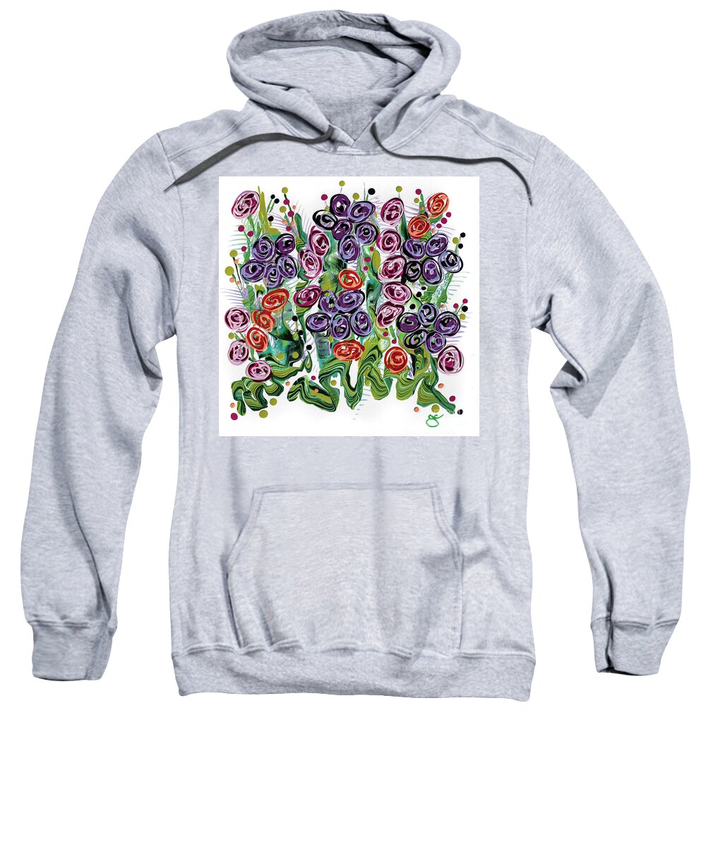 Acrylic Fluid Floral Painting Sweatshirt featuring the painting Courtyard Garden by Jane Crabtree