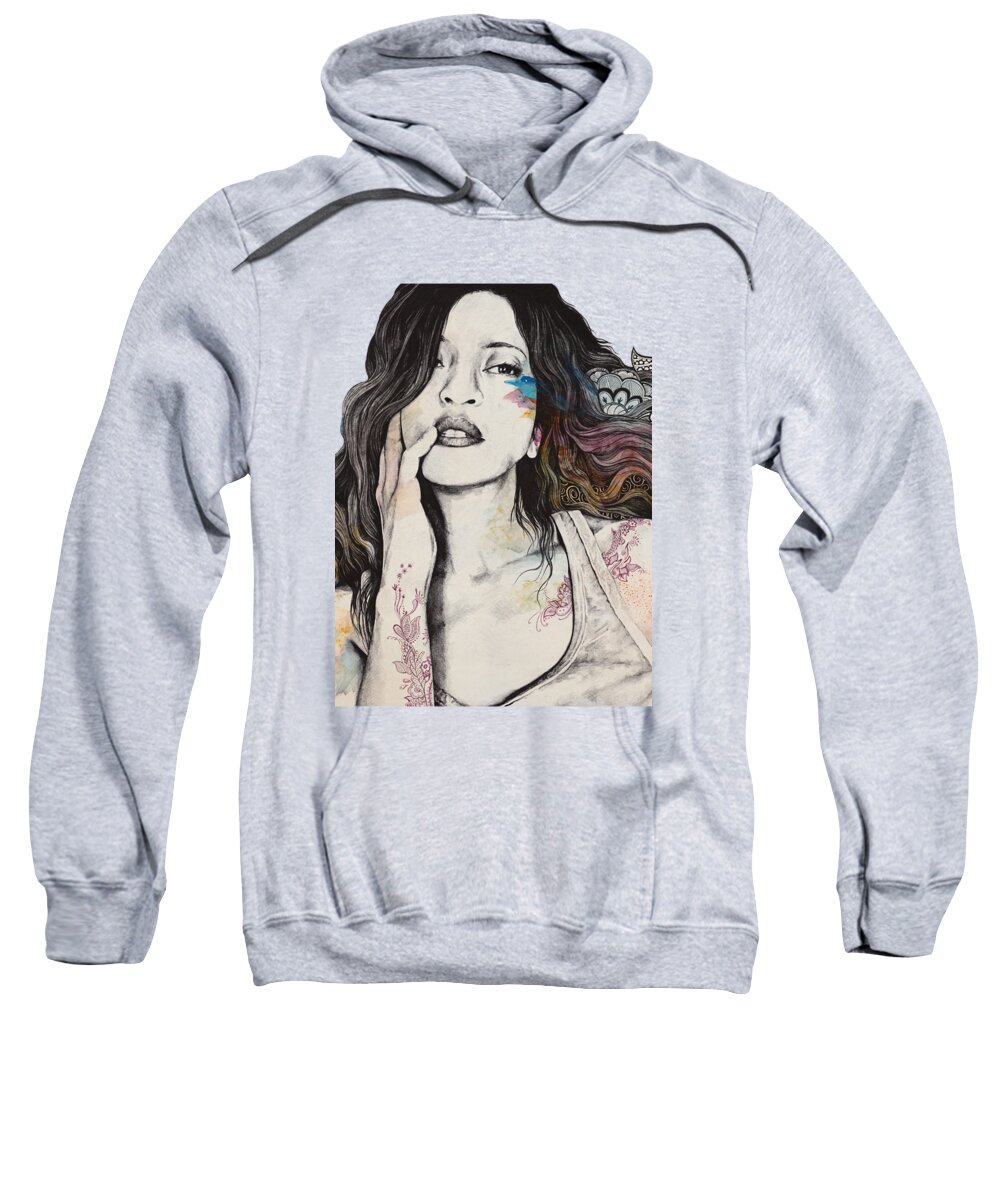 Female Portrait Sweatshirt featuring the drawing Cyanide - sexy tattoo woman portrait by Marco Paludet
