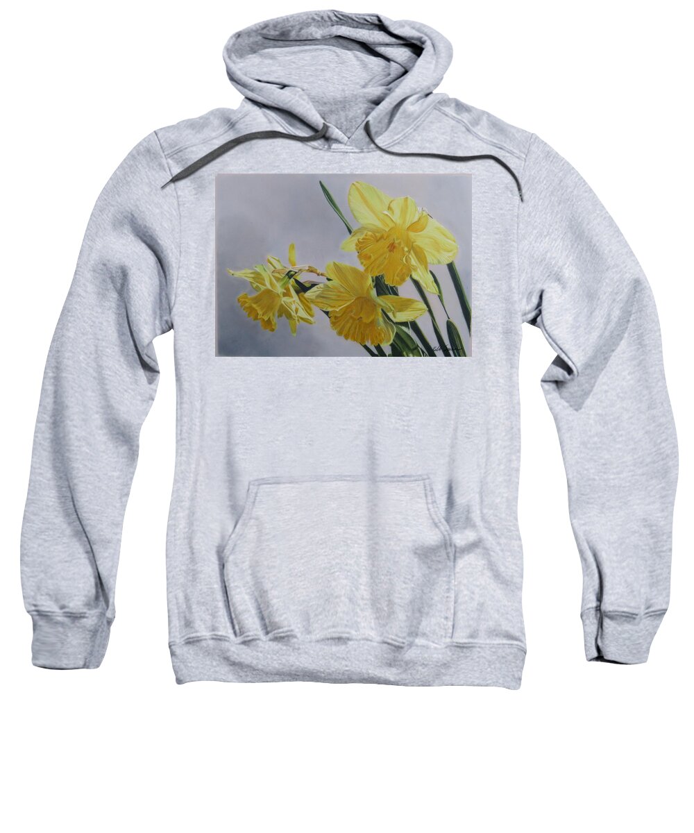 Floral Sweatshirt featuring the drawing Daffodils by Kelly Speros