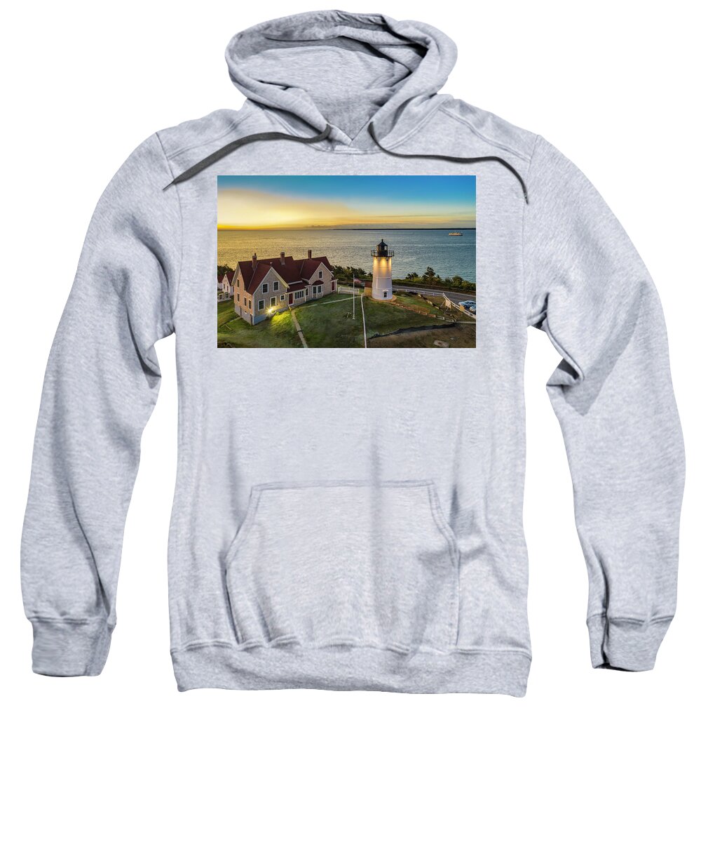 Nobska Lighthouse Sweatshirt featuring the photograph Dawn of a New Day by Veterans Aerial Media LLC