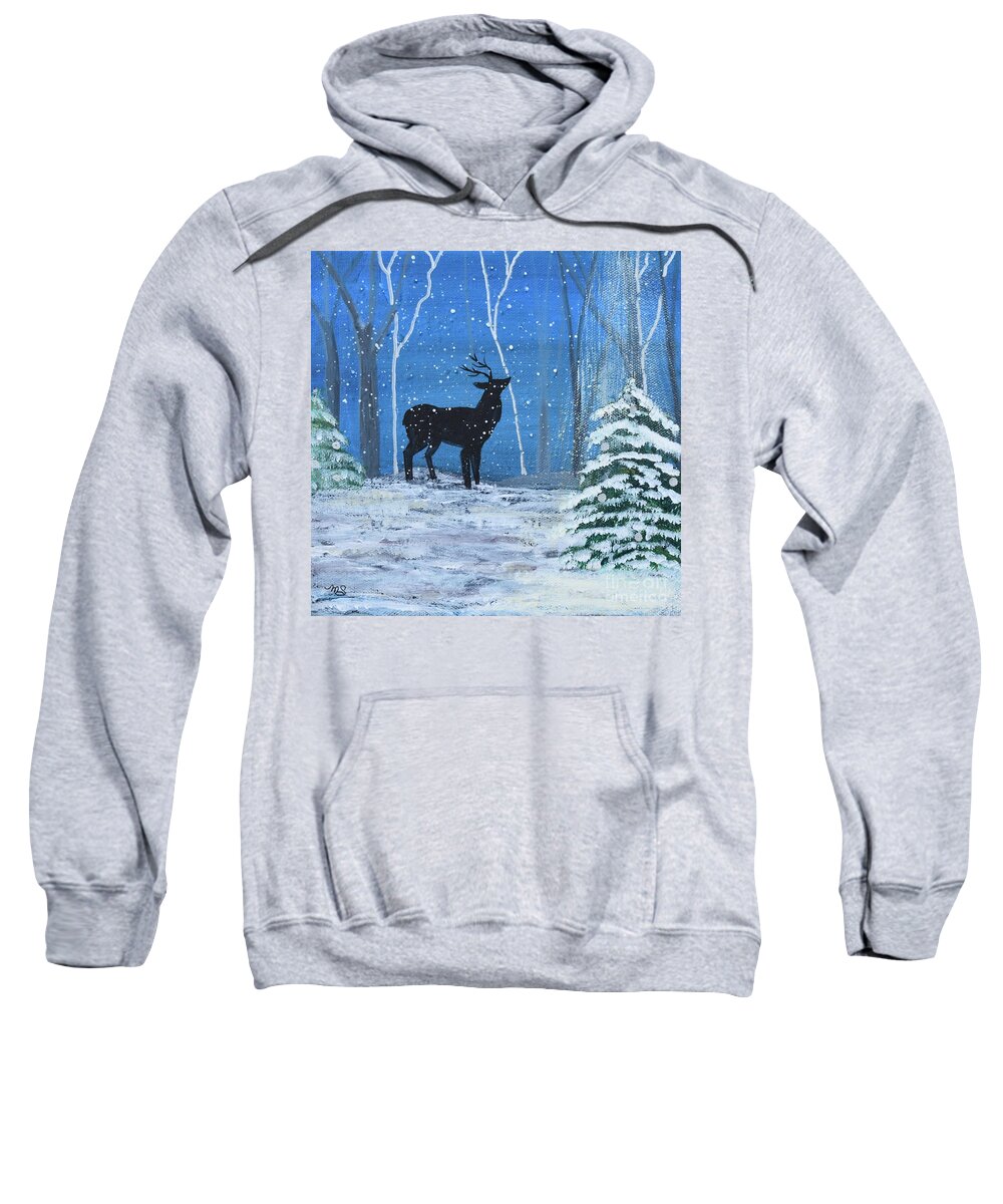 Deer Sweatshirt featuring the painting Deer in Winter by Monika Shepherdson