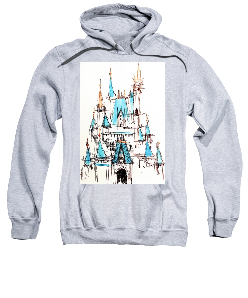 Disney Sweatshirt featuring the drawing Disney Cinderella Castle Sketch 1 by Jason Nicholas