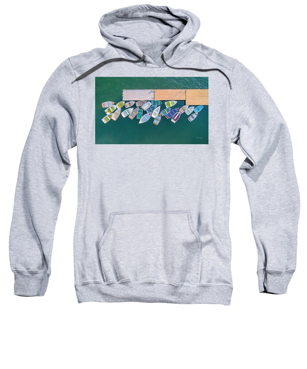 Docks Sweatshirt featuring the photograph Dock and Dory by Veterans Aerial Media LLC