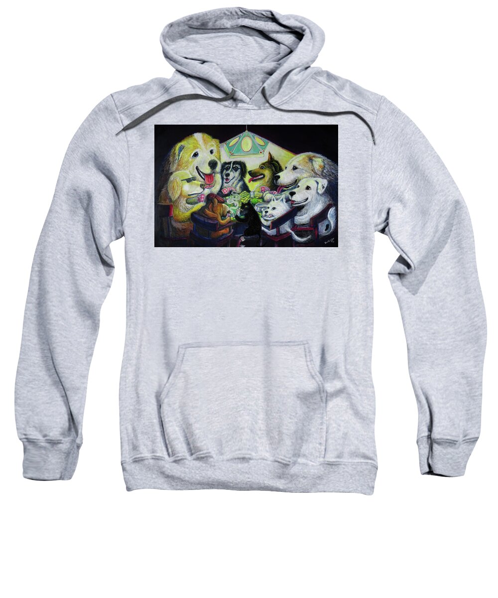 Dogs Sweatshirt featuring the painting Dogs playing Poker by David Sockrider