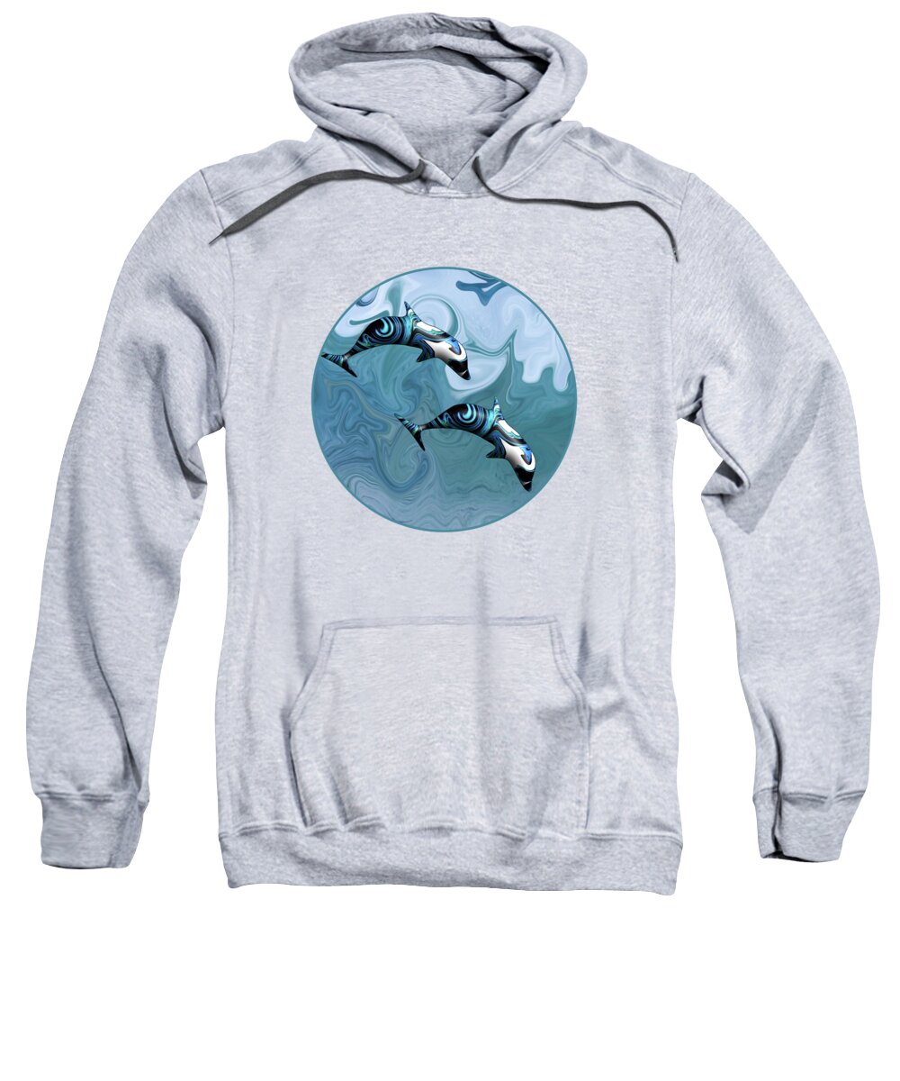 Dolphins Sweatshirt featuring the digital art Psychedelic Dolphins Surfing in the Waves by Barefoot Bodeez Art