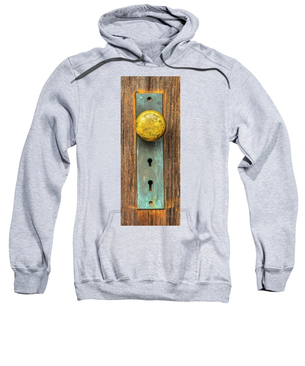 Weathered Sweatshirt featuring the photograph Dual Keyholes And Weathered Doorknob by Gary Slawsky