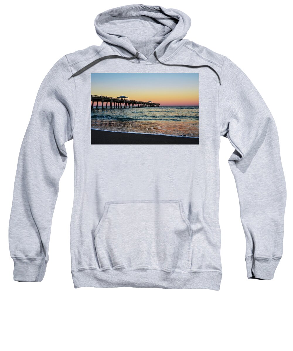 Pier Sweatshirt featuring the photograph Early Birds at Juno Pier by Laura Fasulo