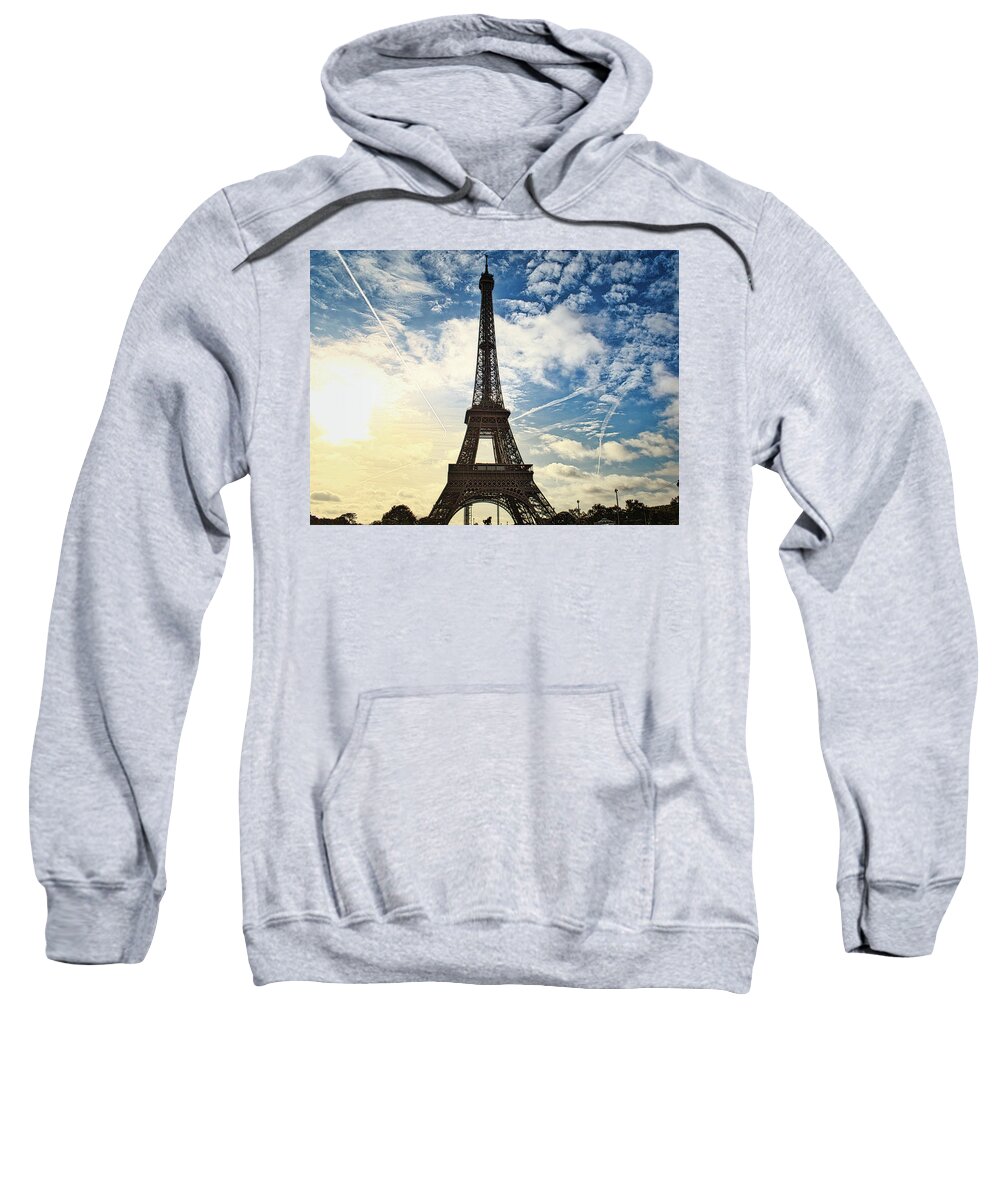 Tower Sweatshirt featuring the photograph Eiffel Clouds by Portia Olaughlin