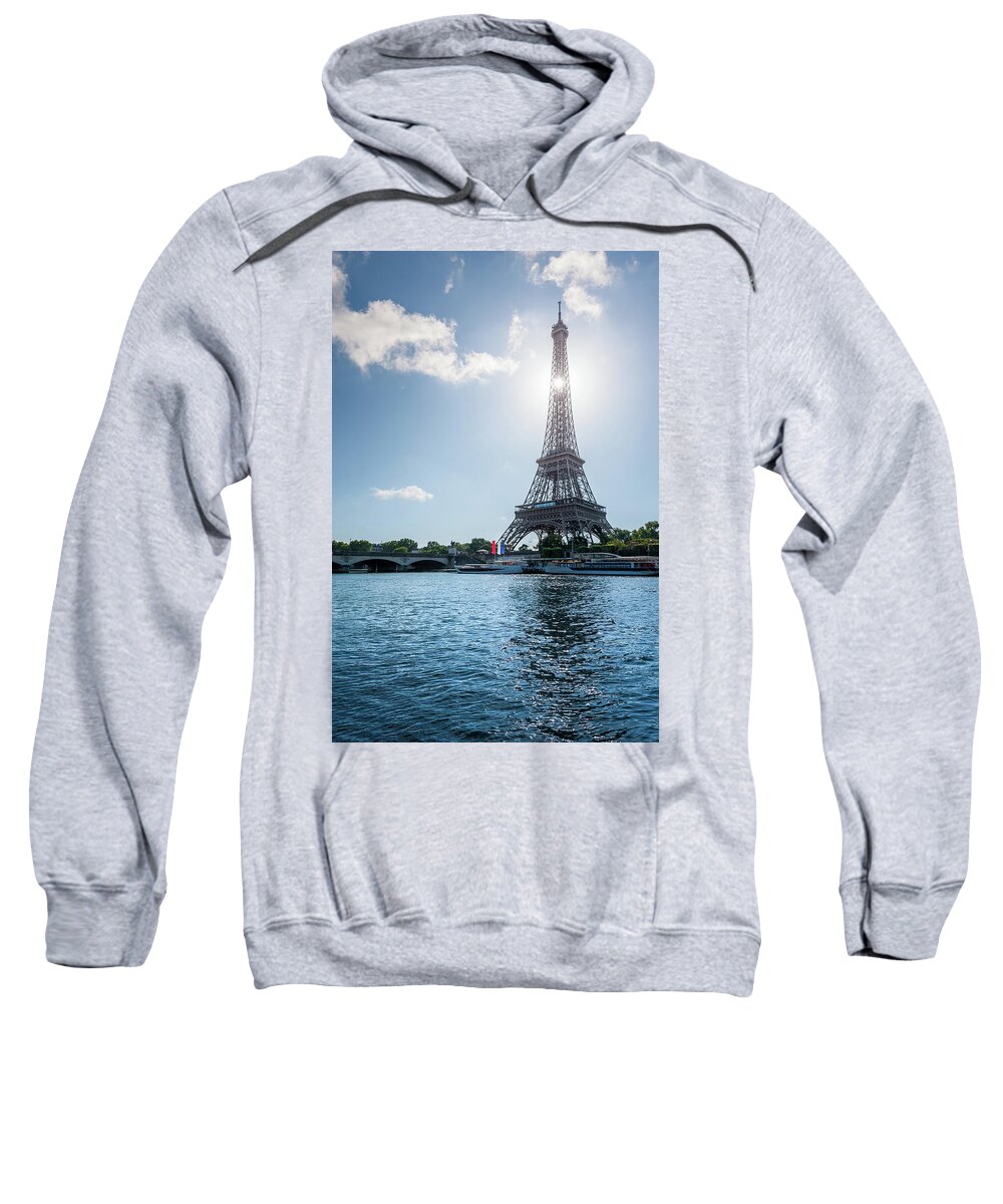 Paris Sweatshirt featuring the photograph Eiffel Tower against sun by Philippe Lejeanvre