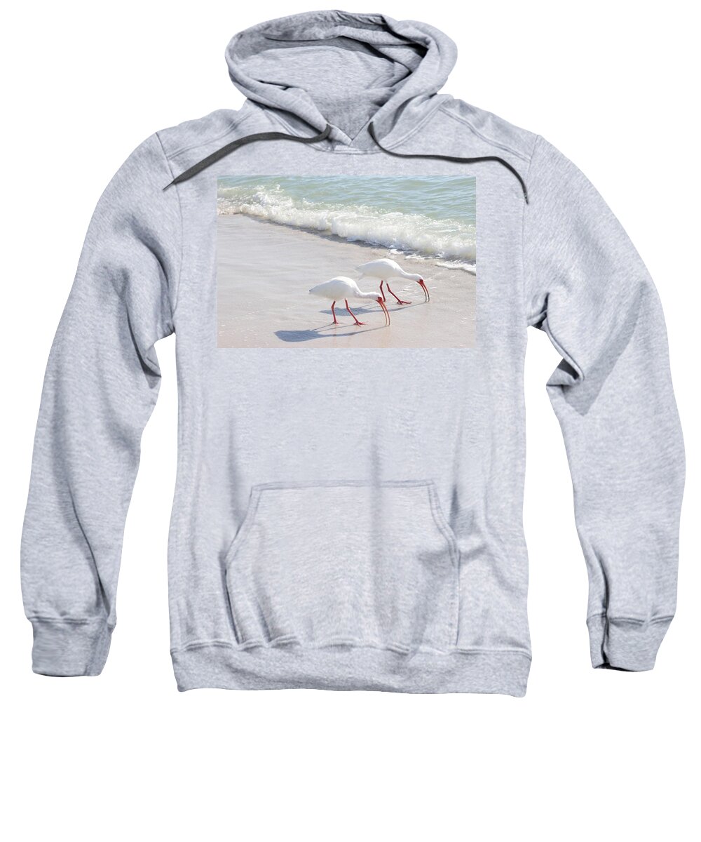 White Ibis Sweatshirt featuring the photograph Elegantly in Synch by Mingming Jiang