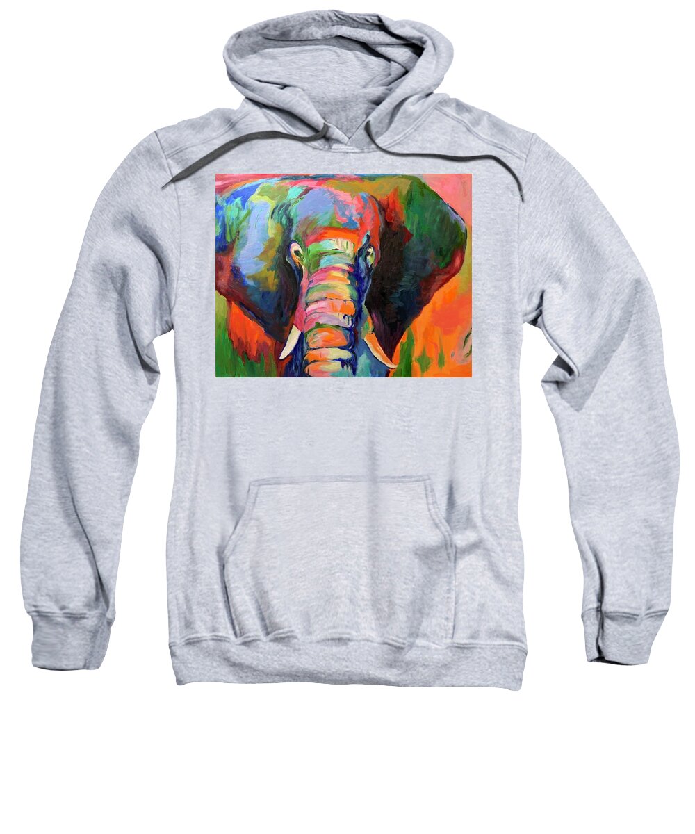 Elephant Sweatshirt featuring the painting Ellie in Full Color by Tracy Hutchinson