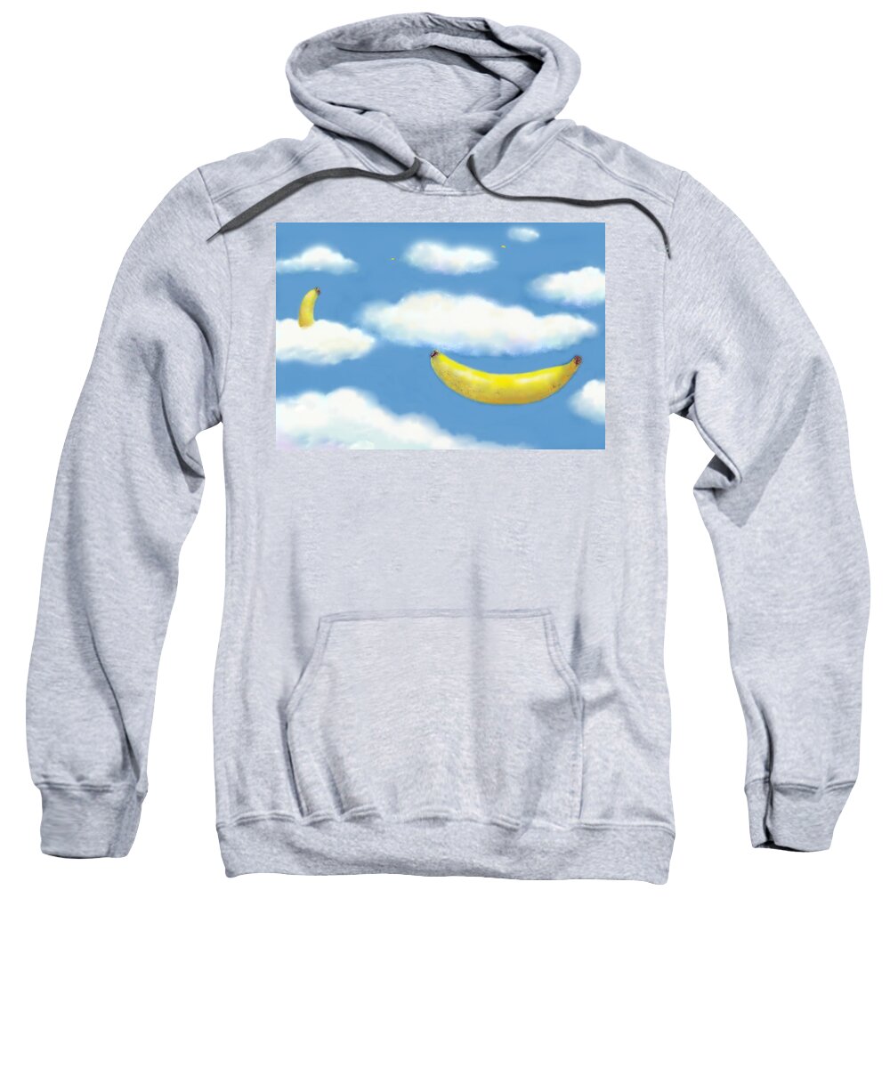 Clouds Sweatshirt featuring the pastel Falling Bananas thru Clouds by Mary Ann Leitch