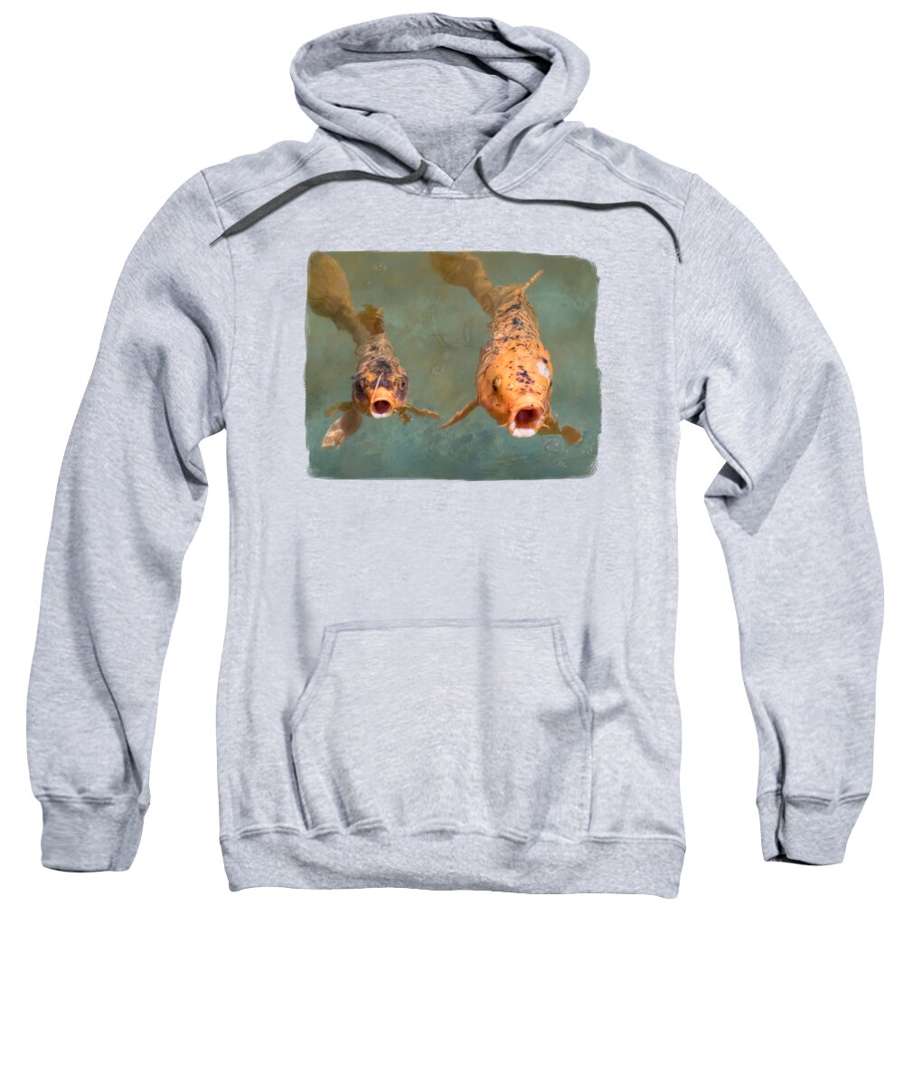 Koi Sweatshirt featuring the mixed media Feed Us by Elisabeth Lucas